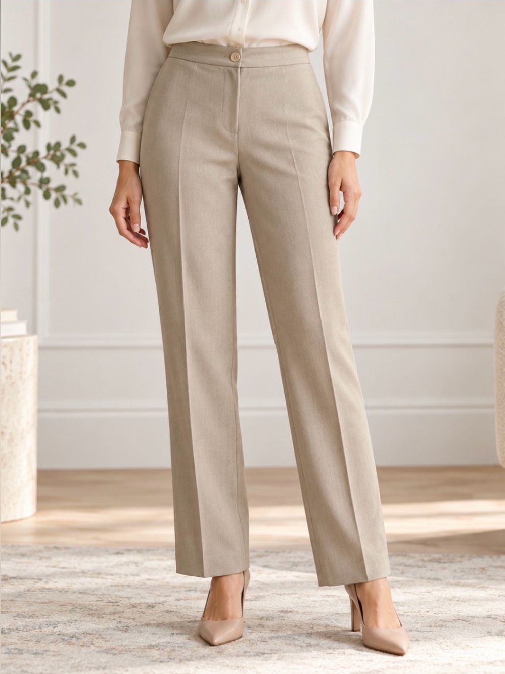 Braemar 14P High Rise Straight Leg Tailored Trousers Beige Fully Lined